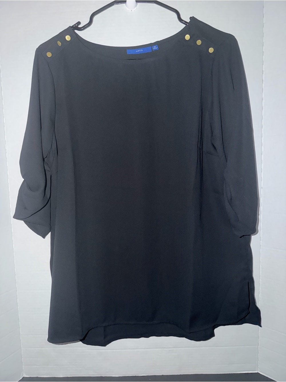 Apt. 9 Black Blouse with Gold Shoulder Buttons